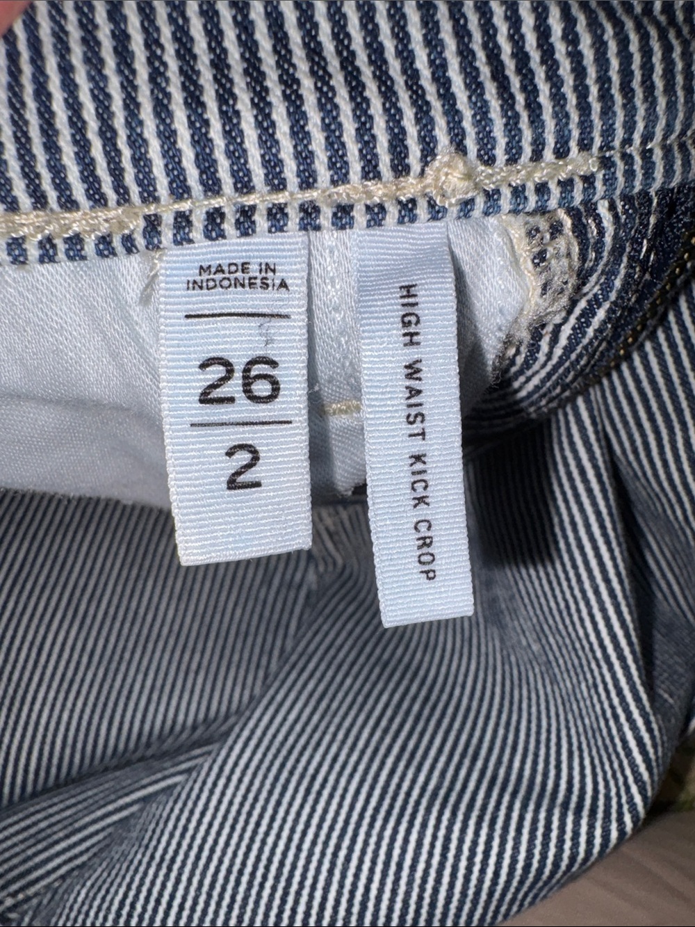 LOFT Navy and White Pinstripe Denim Cutoff Shorts - Picture 4 of 4